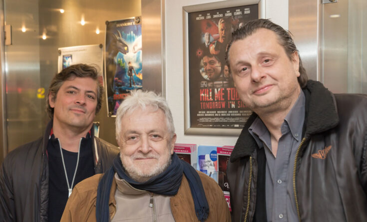 KILL ME TODAY, TOMORROW I‘M SICK: Die Regisseure Joachim Schroeder (re.) und Tobias Streck (li.) mit Darsteller Henryk M. Broder